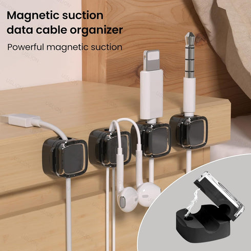 IFNOW 6 Pack Magnetic Cable Clips Cord Organizer Black Self Adhesive Cord Holder Under Desk Cable Management for Home