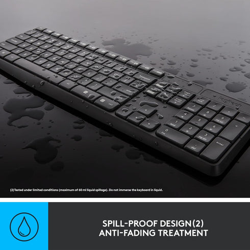 Logitech MK235 Wireless Keyboard and Mouse Combo, USB Receiver, 15 FN Keys, Long Battery Life for Windows, PC