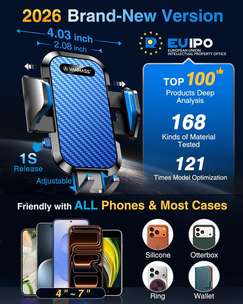 VANMASS 17 16 Phone Holders for Your Car Ultimate Military-Grade Car Phone Holder MountPatent & Safety Certs Upgraded