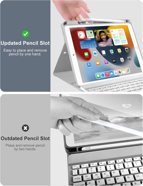 Hamile iPad 9th Generation Case with Keyboard, 10.2 Inch Backlit Wireless Detachable Folio Cover with Pencil Holder