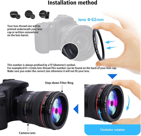 62mm Lens to 58mm Camera Lens Adapter, Step Up Ring, Compatible with All 58mm Filter Accessories