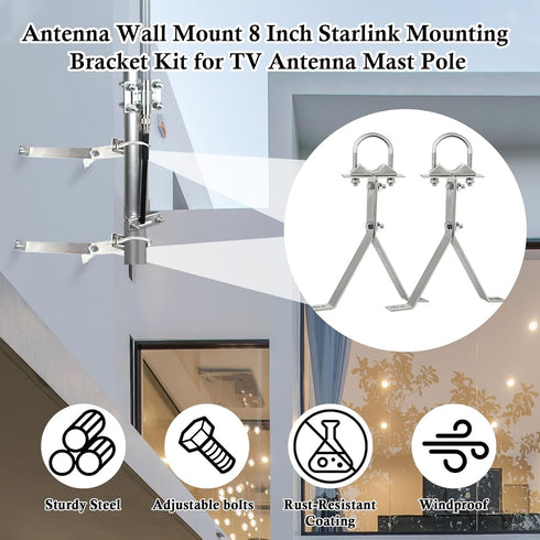XRDS-RF Antenna Wall Mount, 8 Inch Heavy-Duty Stand Off Bracket for TV Antenna Mast (2-Leg + 2-Leg)