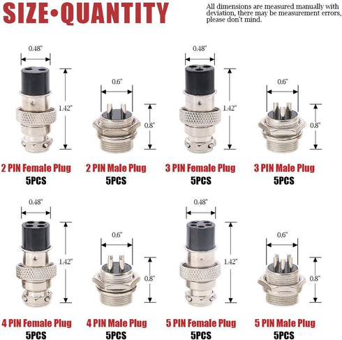 Hilitchi 40-Pieces 2 3 4 5 Pin 16mm Thread Male Female Panel Metal Aviation Wire Wire Connector Plug Assortment Kit (2 Pin / 3 Pin / 4 Pin / 5Pin)