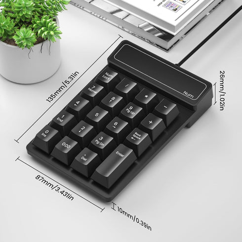 JPHTEK 19 Accounting Wired USB Numeric Keypad Key Number Pad Keyboard, Portable Financial Keyboard for Laptop PC