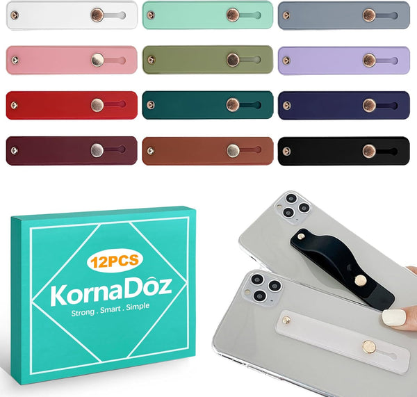 KornaDoz 12 Pack Universal Silicone Phone Grip Strap, Finger Loop with Strong Adhesive