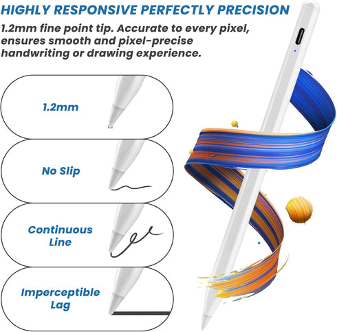 Electronic Stylus Pen for Lenovo Duet Chromebook 2 in 1 - 1.2mm Replaceable Plastic Tip Stylist Pencil, White
