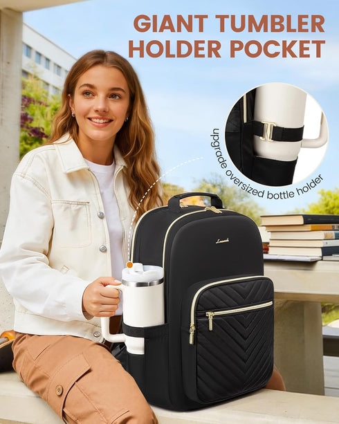 Backpack 15.6 inch,Designer Backpack Backpack,Quilted Backpack Daypack, LOVEVOOK Laptop for Women with Giant Tumbler