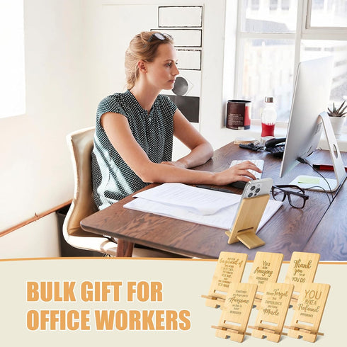 Ripeng 12 Pcs Employee Appreciation Gifts Bulk Bamboo Phone Stand for Desk Office Worker Thank You Gift