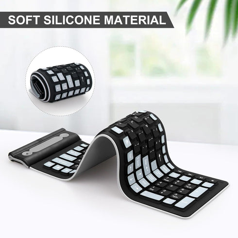sungwoo Wireless Silicone Keyboard, 2.4GHz Wireless, Foldable Rollup Waterproof Dustproof Lightweight for Travel (Black)
