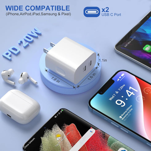 20W USB C Wall Charger Block, Costyle 3 Pack Dual Port Charging Block for iPhone 15 Pro 15 Plus 11 12 13 14 15 Pro Max