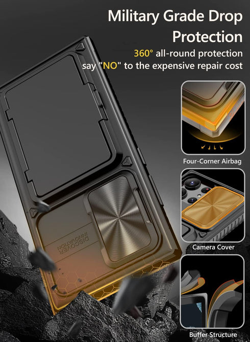Vihibii Wallet Case for Samsung Galaxy S23 Ultra 5G, Black with Card Holder (4 Cards), Sliding Camera Cover & Kickstand