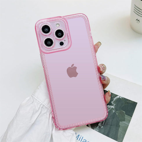 for iPhone 12 Pro Case Cute Clear Bling Crystal Diamond Phone Case, with Sparkle Camera Len Protector Soft TPU Cover Case for Women Girls, Pink