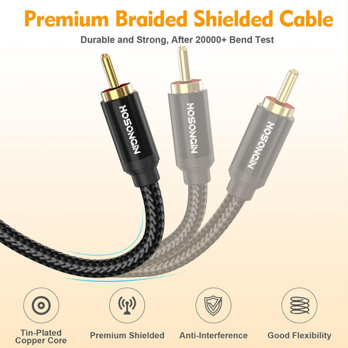 HOSONGIN 1ft RCA Splitter 1 Male to 2 Female Y Adapter, 2 Pack Short RCA Audio Speaker Splitter Cable