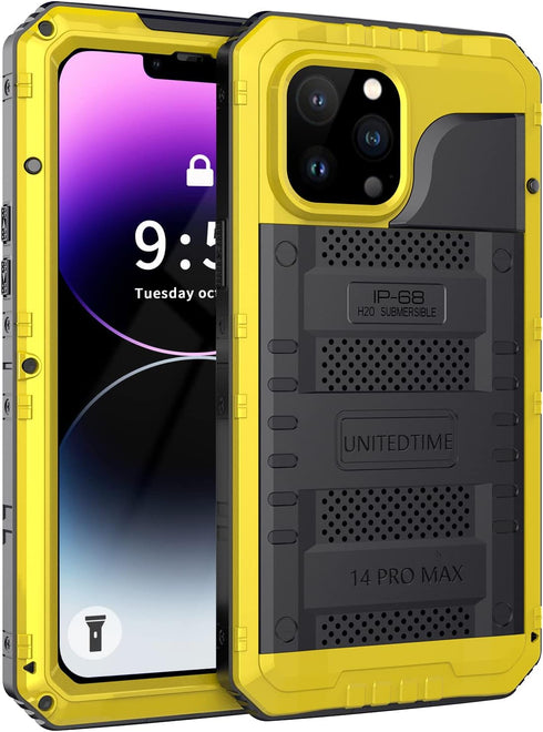 Unitedtime Waterproof Case for iPhone 14 Pro Max, Built-in Screen Protector, Rugged Hard Silicone, Military Grade, 6.7