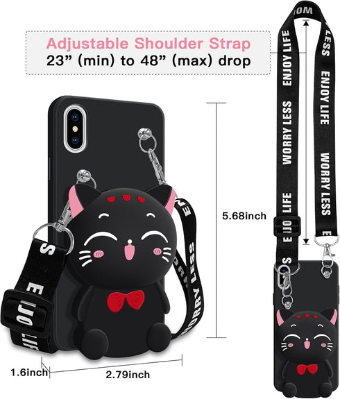 SGVAHY Wallet Case for iPhone XR, Cute Cat Black Coin Purse, Kawaii Soft Silicone Shockproof Cover