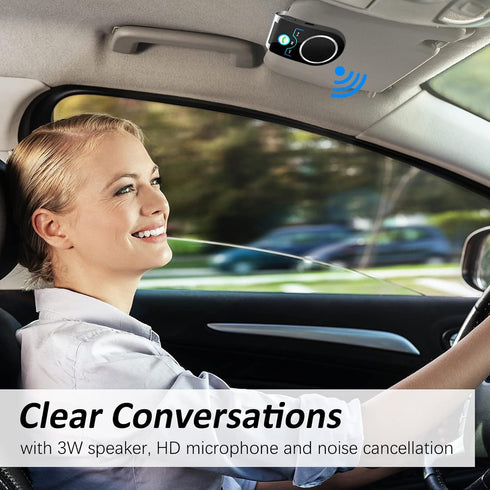 Hands Free Cell Phone Car Kit, Bluetooth 5.0 Speakerphone with Visor Clip, Siri Google Voice Command Support