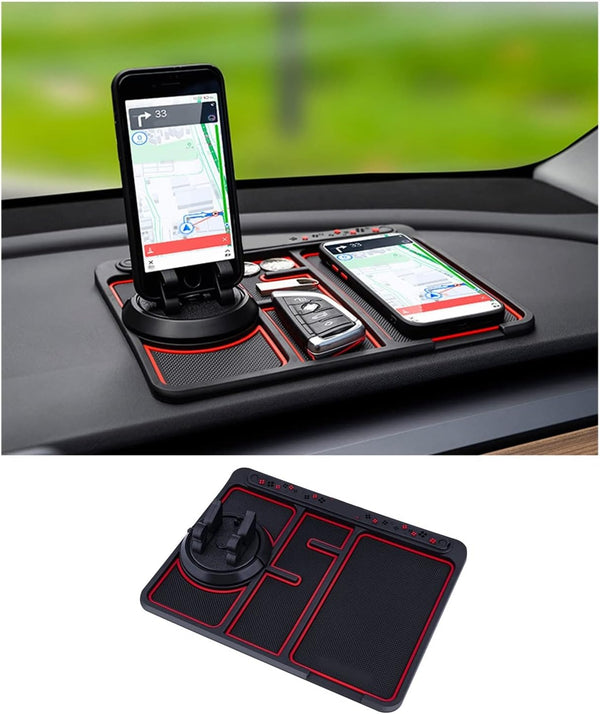 Non-slip Phone Pad for 4-in-1 Car - Glow in the Dark Dashboard Phone Mat with Parking Card and Aromatherapy (Red)