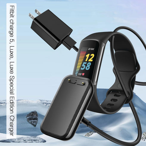 Replacement Watch Charger for Fitbit Charge 6/5, Luxe Charger Cable, Charging Dock with 5v1a Adapter (Black)