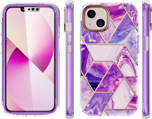 Asuwish iPhone 13 Case - 6.1" Hybrid Luxury Marble, Shockproof, Slim, Full Body with Screen Protector for Women & Girls.