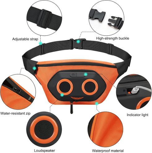 Fanny Pack with Bluetooth Speaker, Asyoren Portable Speakers, 10W Volume, IPX7 Waterproof, Wireless Speakers for Sports