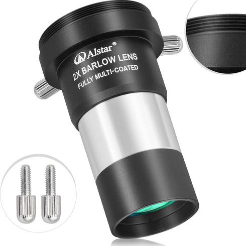Alstar 1.25" 2X Barlow Lens, MultiCoated Metal with M42x0.75 Thread Camera Interface for Telescopes