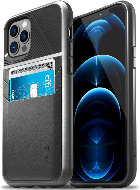 VENA Legacy Card Holder Case - Black Compatible with Apple iPhone 12/12 Pro (6.1"-inch), Slim Profile Leather Cover