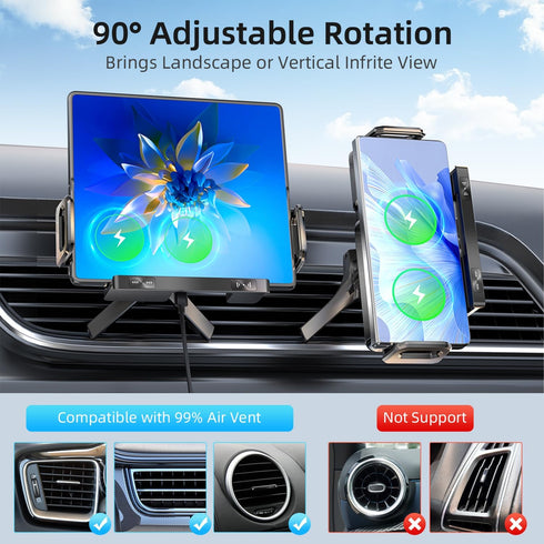 TZZPL 15 Car Phone Holder, Ultra Stable Dashboard Air Vent Cell Phone Car Mount, Watt Dual Coil Fast Charger, Rotating