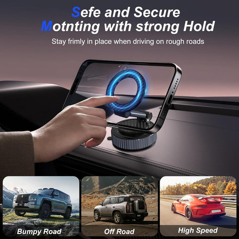 surundo 360 Magnetic Phone Holder for Car - Upgraded Vacuum Magnetic Phone Holder, Foldable Retractable Suction Cup Car