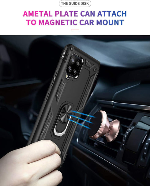 Galaxy A42 5G Case with Screen Protector, Black Military Grade 16ft Drop Tested Cover with Magnetic Kickstand