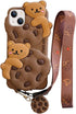 Yatchen iPhone 12 Pro Max Case, Bear Cookie Silicone Protective Cover with Strap Lanyard, Cartoon Kawaii for Women Girls