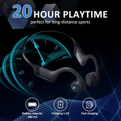 Bone Conduction Headphones - Open-Ear Wireless Bluetooth 5.3 Workout Headphones with Microphones, 20H Playtime