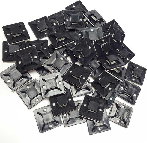 Cable Tie Mounts Self Adhesive Clips, Wire Tie Base (25mm x 25mm), Premium Grade Strength, 100 Black