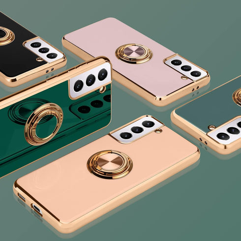Compatible with Samsung Galaxy S21 Case, Finger Ring Holder Rose Gold Plating Design for Women, Shockproof TPU Bumper