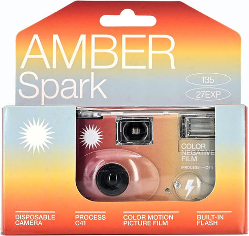RETO Amber Spark 35mm Disposable Film Camera, 27exp, Color Negative Film, Built-in Flash, Single Use