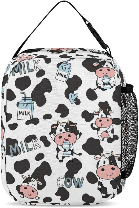 100% BLUE COLLAR Backpack Set Daypack Set Backpack Laptop Milk Cow Print Bookbag with Lunch Bag & Storage Bag