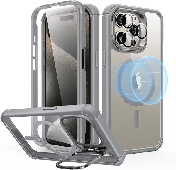 ESR Armor Series iPhone 15 Pro Max Case: Full-Body Shockproof, Military-Grade, MagSafe, Clear Grey, 2-Part Tough Case
