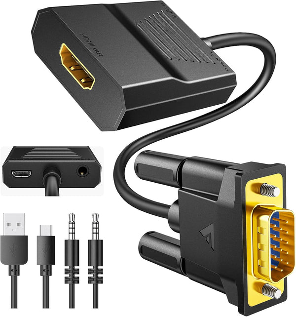 FOINNEX VGA to HDMI Adapter Converter with Audio, 1080P Male VGA to Female HDMI for Desktop Laptop Projector to Monitor