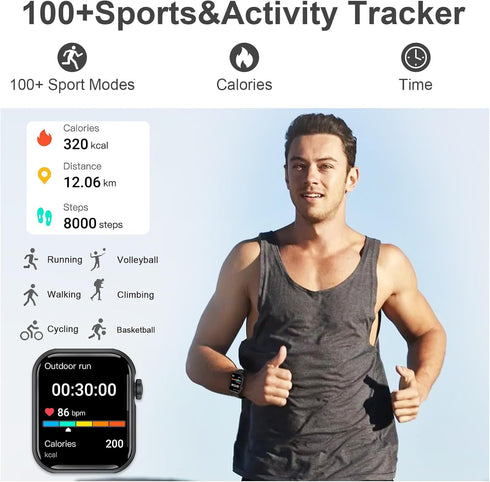 Smart Watches for Men Women, 1.83" HD Display Activity Tracker, Smartwatches for Android iOS with Bluetooth Call, IP67