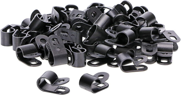 Shapenty Black Nylon Screw Mounting R Type Cable Clamp, Fastener Plastic Wires Cord Clip Fixer Holder for 3/8 Inch