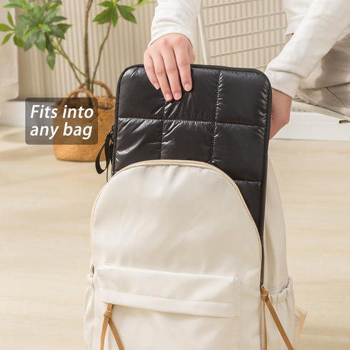 Puffy Laptop Sleeve 13 Inch Black, Waterproof Carrying Case Bag for Women, Compatible with MacBook Pro 12, iPad Pro 12.9
