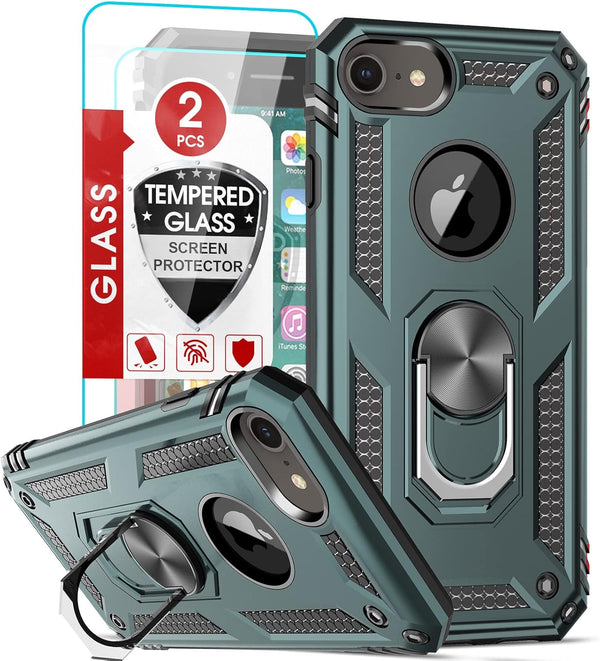 LeYi Compatible iPhone 8, 7, 6s, 6 Case with 2 Pack Tempered Glass Screen Protector, Military-Grade with Ring