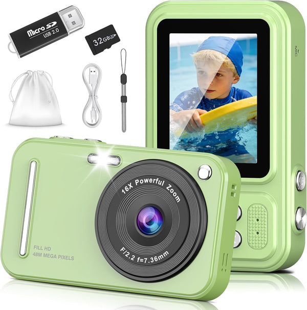 HILDCROA Digital Camera for Kids, 48MP FHD 1080P Point and Shoot Digital Cameras
