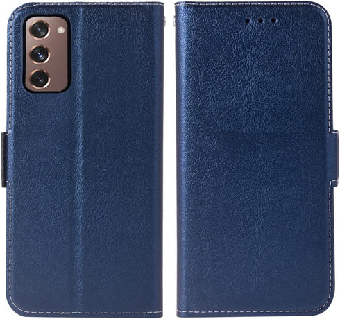 Samsung Galaxy Z Fold 2 5G 2020 Wallet Case, Blue, Leather Flip Card Holder, Wrist Strap Lanyard, Cell Accessories for