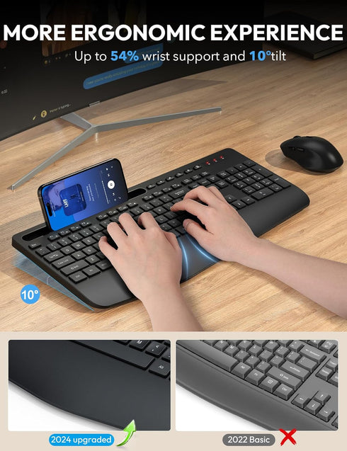 Wireless Keyboard and Mouse Combo, Ergonomic 2.4G Lag-Free Keyboards Mouse Set for Computer, Laptop, PC, Mac