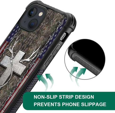 DJSOK Shockproof Case for iPhone 15 Plus, American Flag Antlers Design with Soft TPU Bumper and Hard PC Back