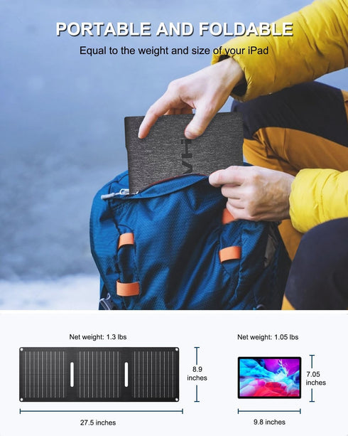 21W Portable Solar Panel, Foldable Charger, IP67 Waterproof for Camping, Hiking, Ultra-Fast Solar Phone Charger