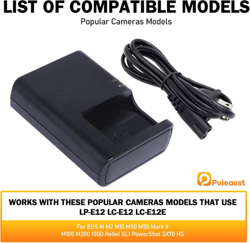 LC-E12 Battery Quick Charger for Canon LP-E12, LC-E12E Battery for EOS M M2 M10 M50 M50 Mark II M100 M200 100D Rebel