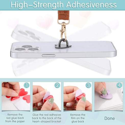12 Pcs Heart Shaped Cell Phone Finger Ring Holder, Adhesive Metal Phone Grip, Charm Loop Stand for DIY Phone Case and
