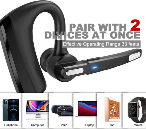Bluetooth Headset V5.0 - Wireless Earpiece with 24Hrs HD Calling, CVC8.0 Dual Mic Noise Cancelling, Hands-Free for