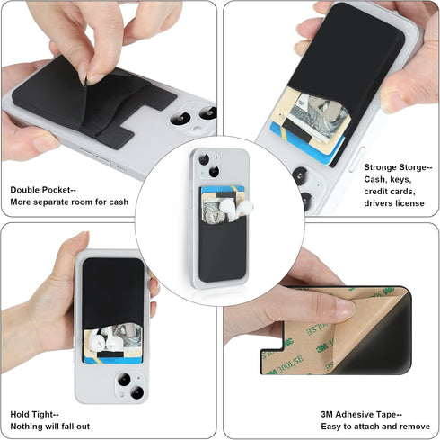 Phone Wallet Stick on, 5Pack Phone Card Holder for Back of Phone Case, Silicone Sticky Credit Card Holder for Cell